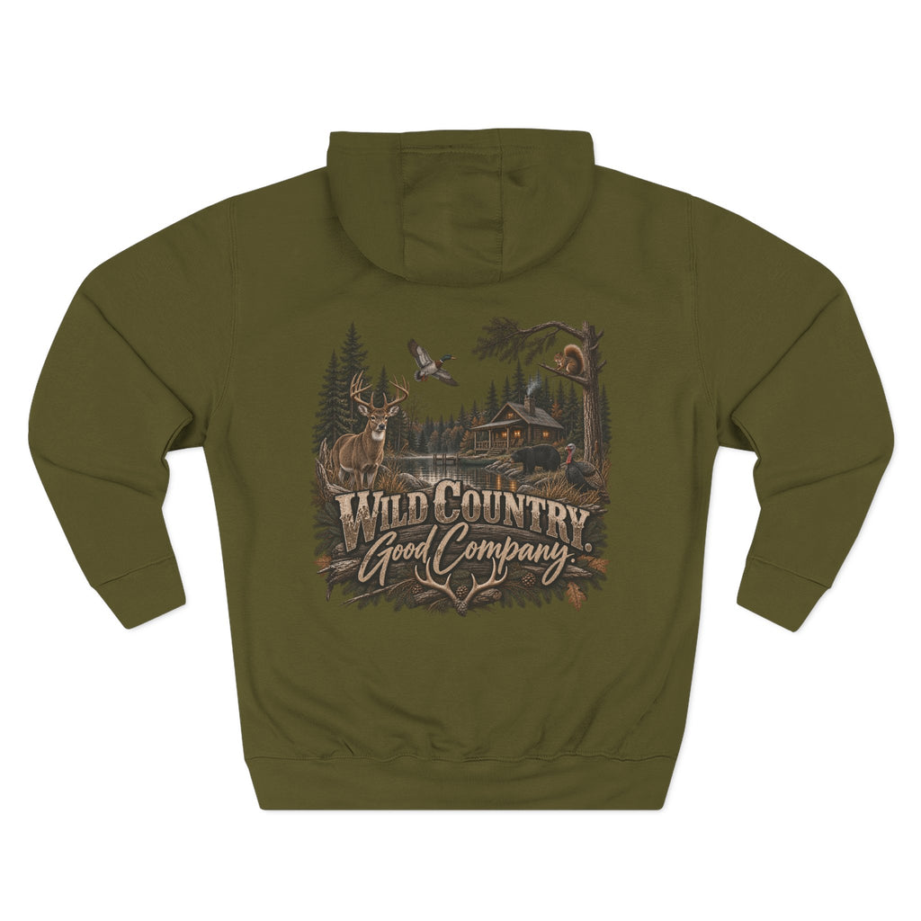 Wild Country Good Company Hoodie — Outdoor Hunting Cabin Graphic Pullover