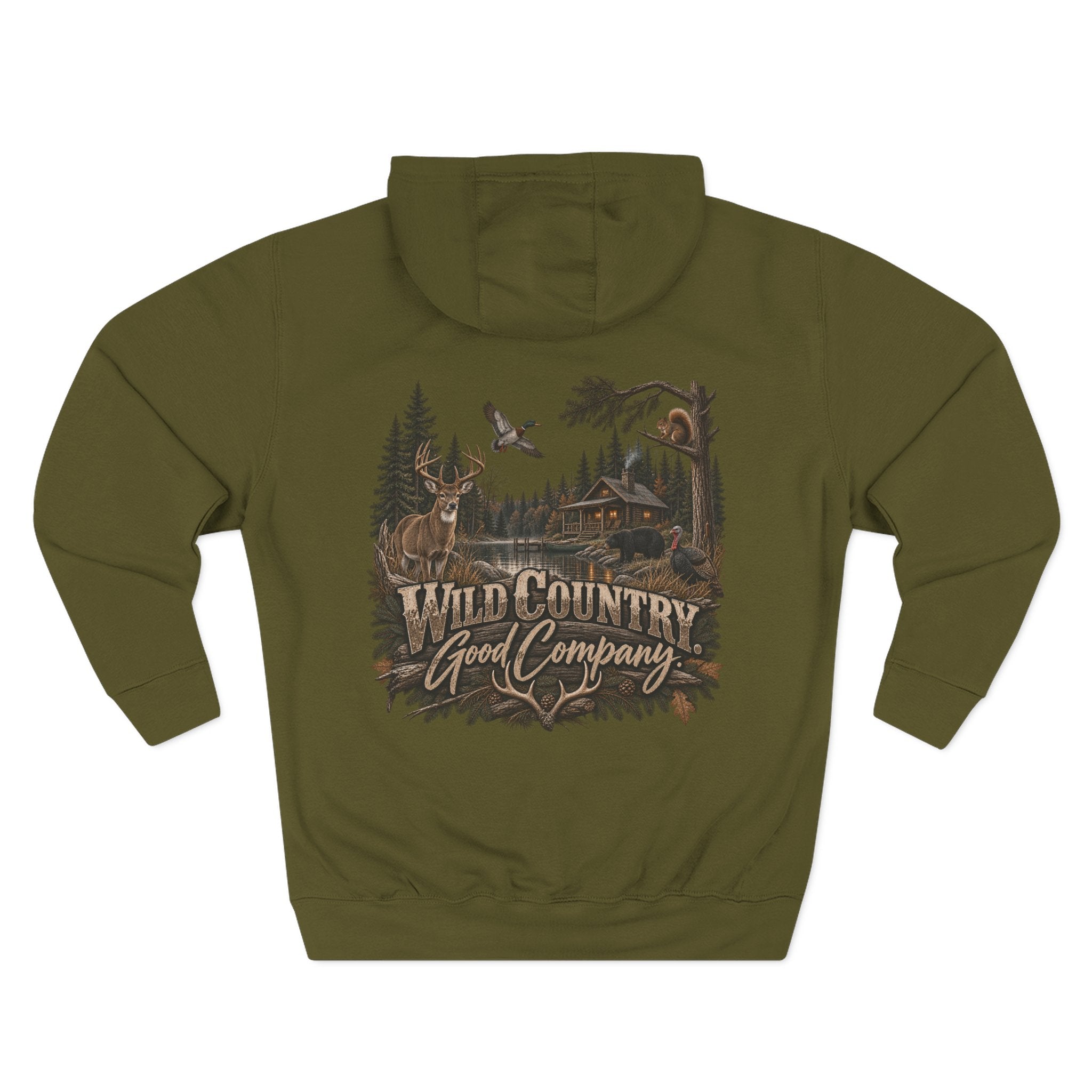 Wild Country Good Company Hoodie — Outdoor Hunting Cabin Graphic Pullover