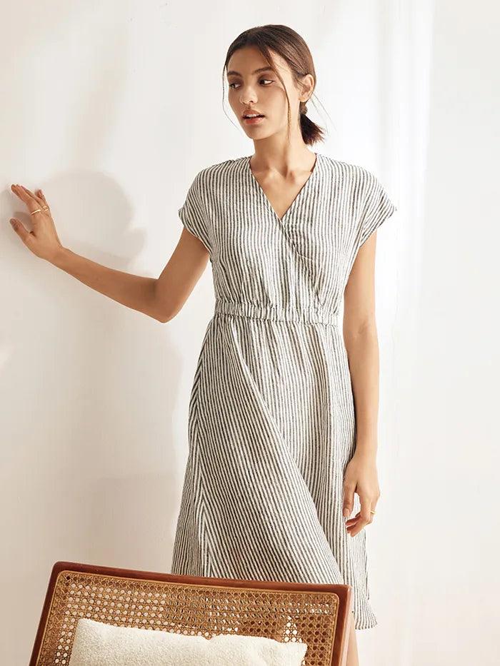 Linen Striped  Mini Dress