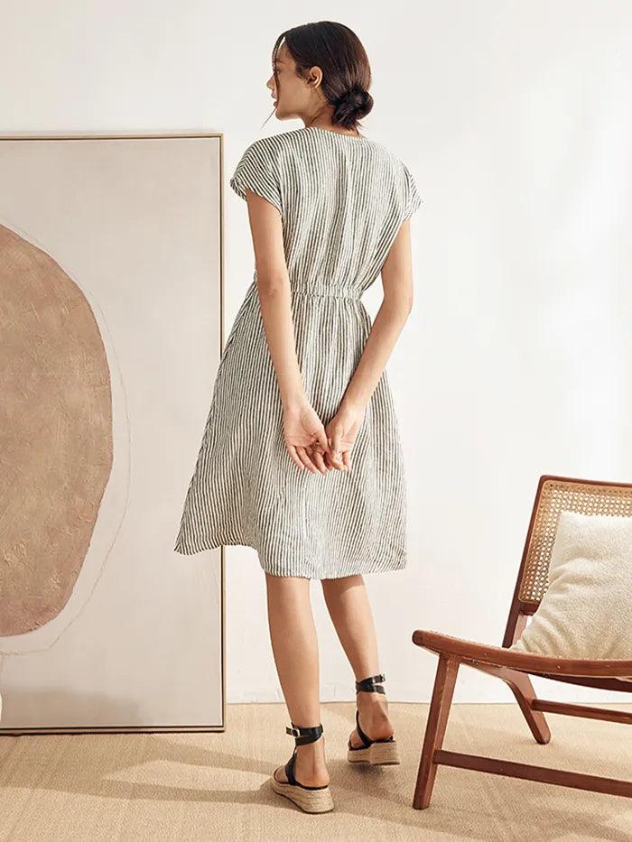 Linen Striped  Mini Dress