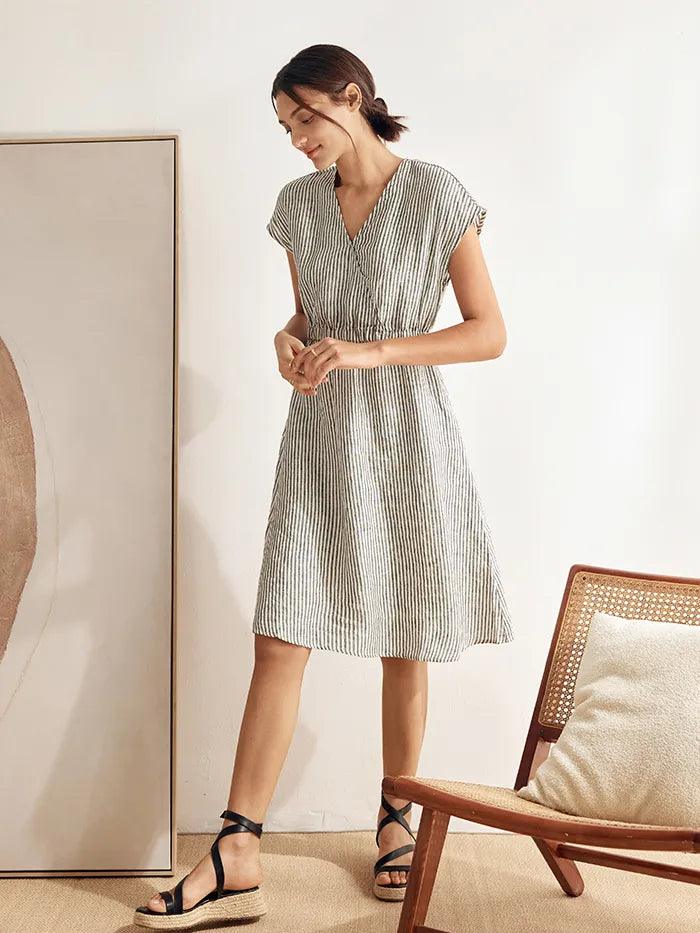 Linen Striped  Mini Dress