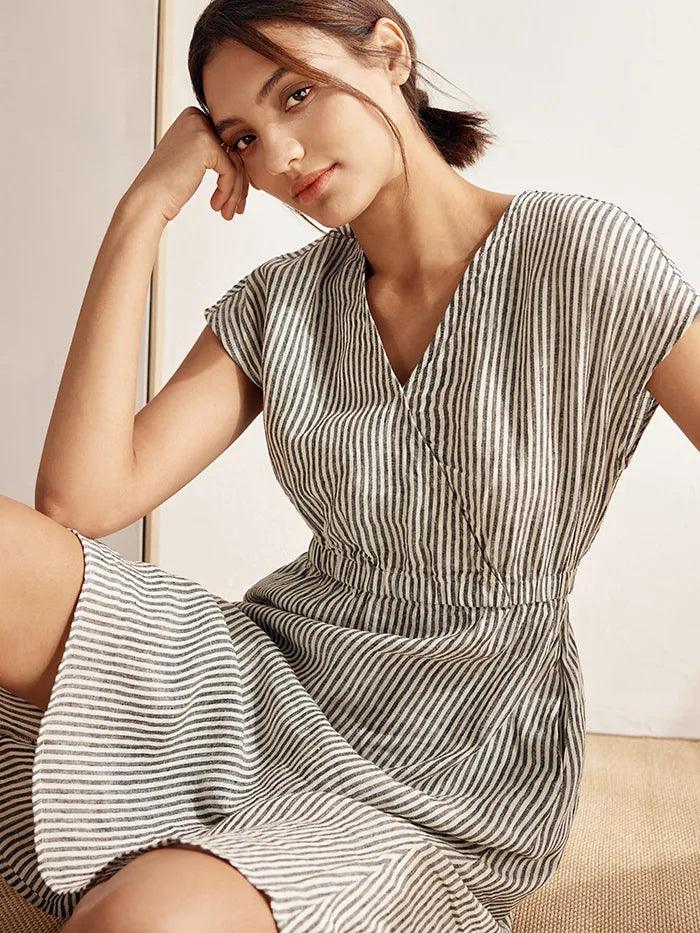 Linen Striped  Mini Dress
