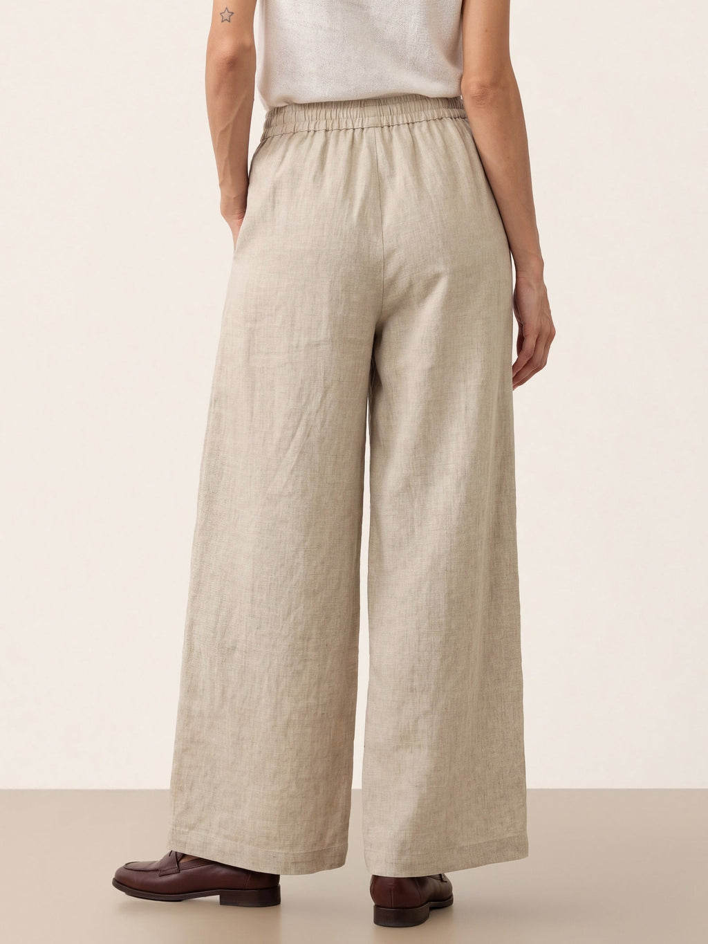 Linen Pleated Waist Wide Leg Pants