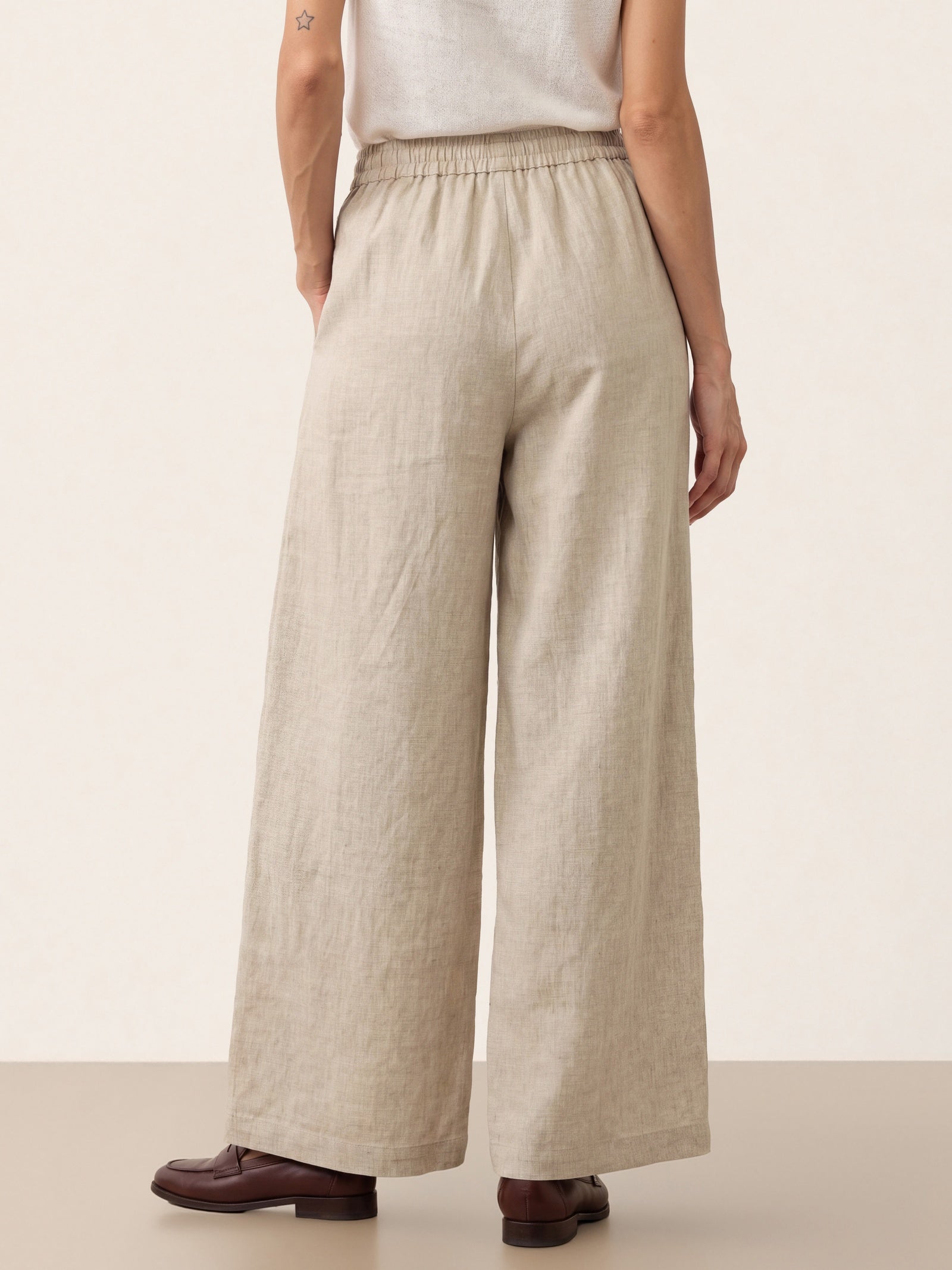 Linen Pleated Waist Wide Leg Pants