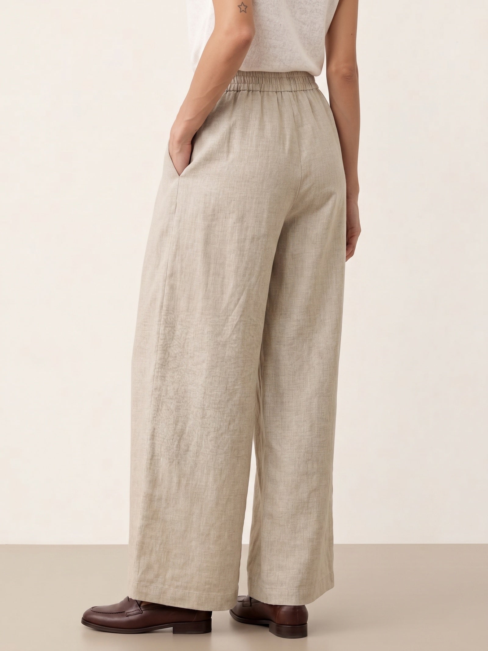 Linen Pleated Waist Wide Leg Pants