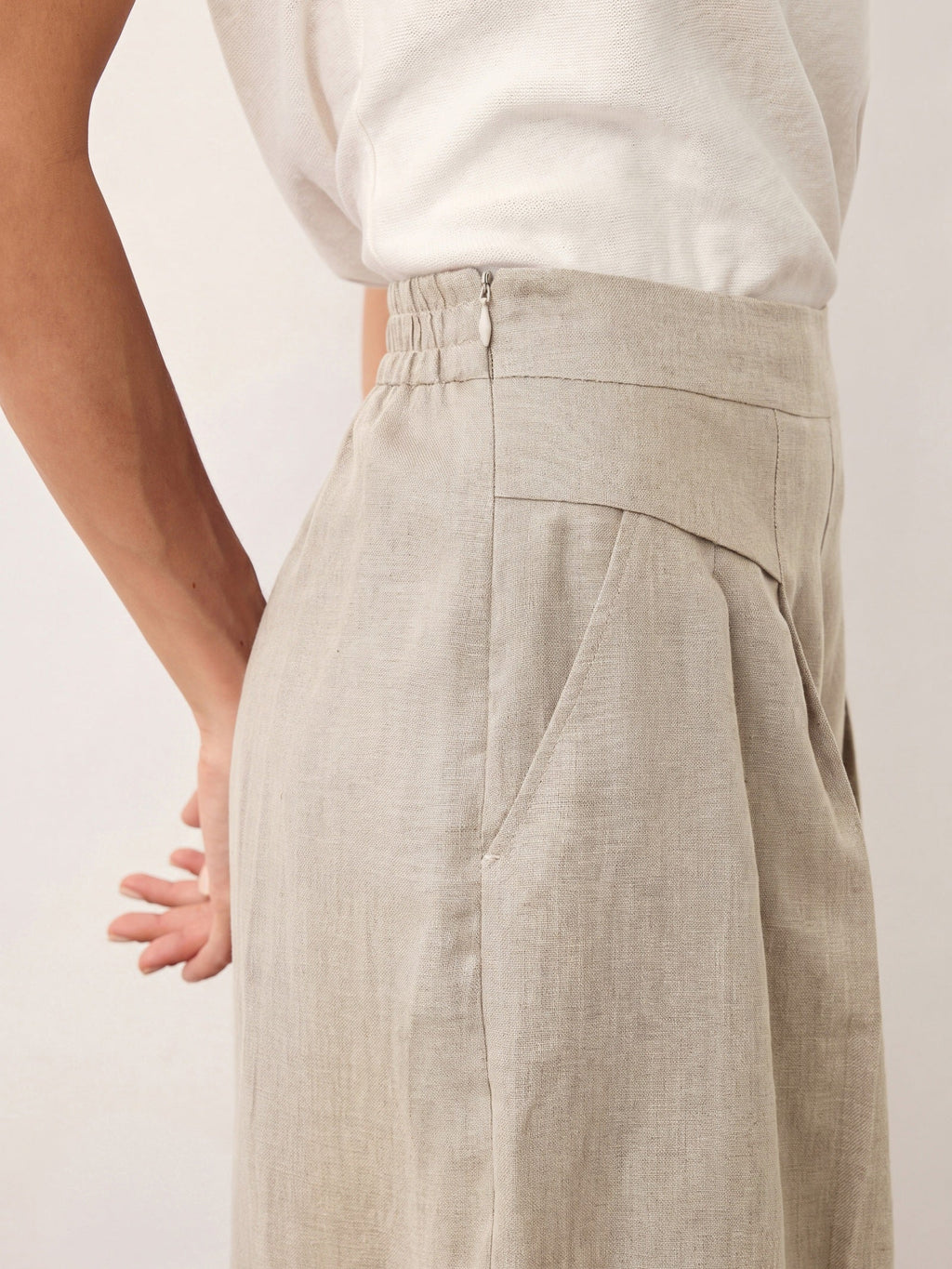 Linen Pleated Waist Wide Leg Pants