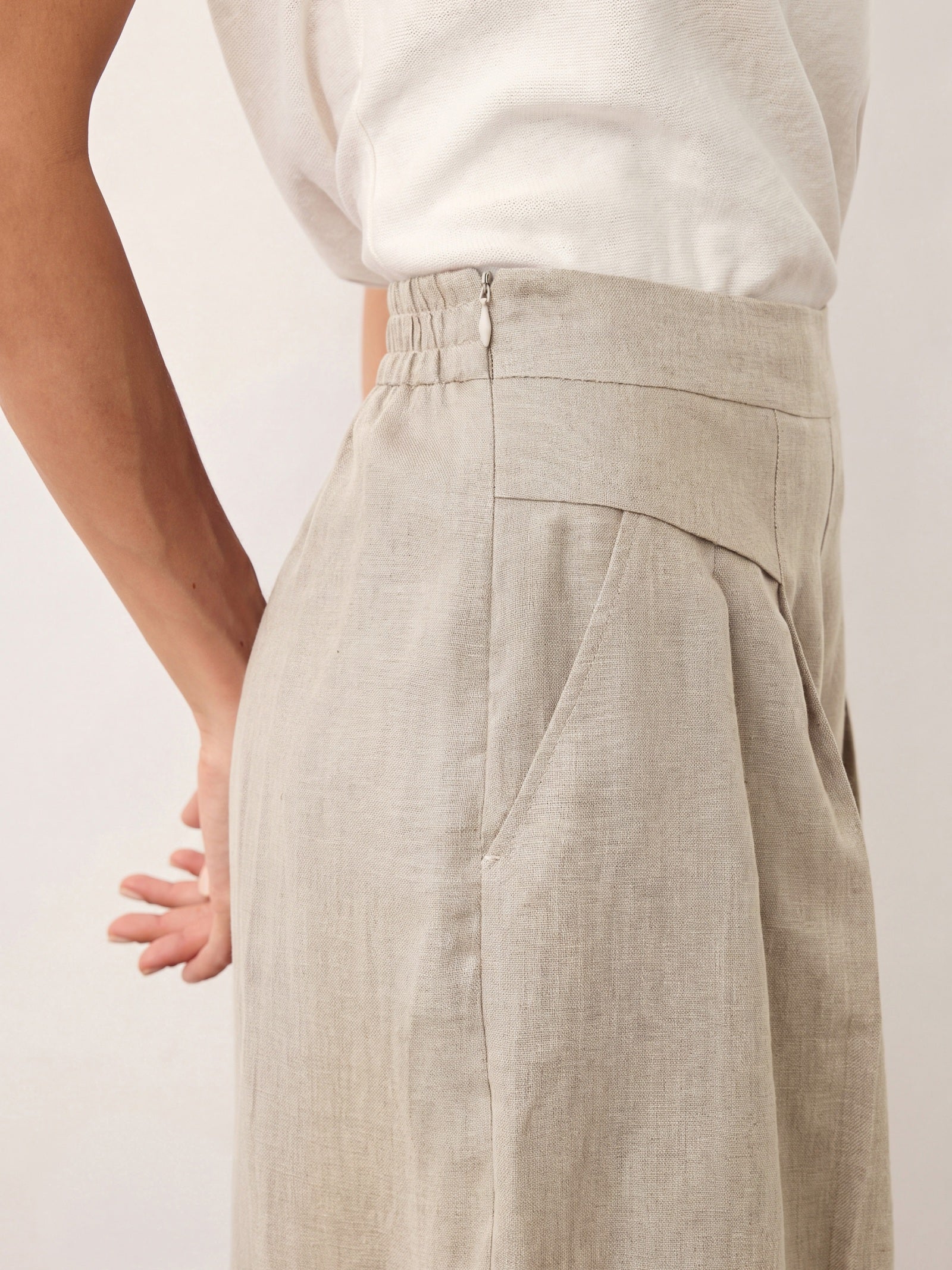 Linen Pleated Waist Wide Leg Pants