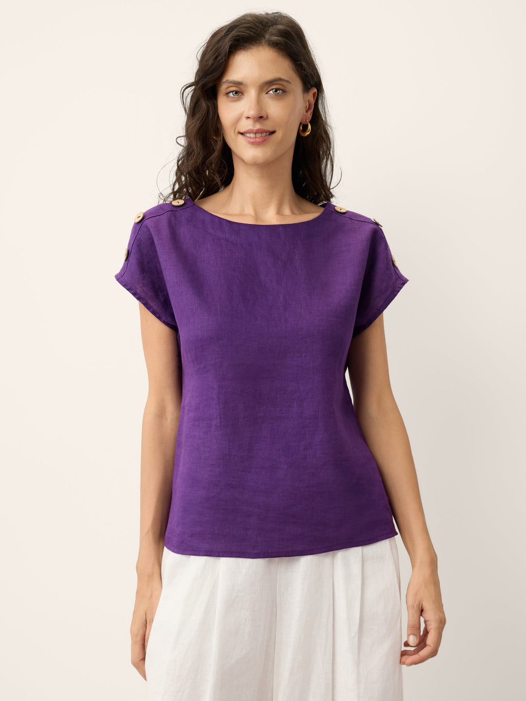 Round Neck Button Detail Top