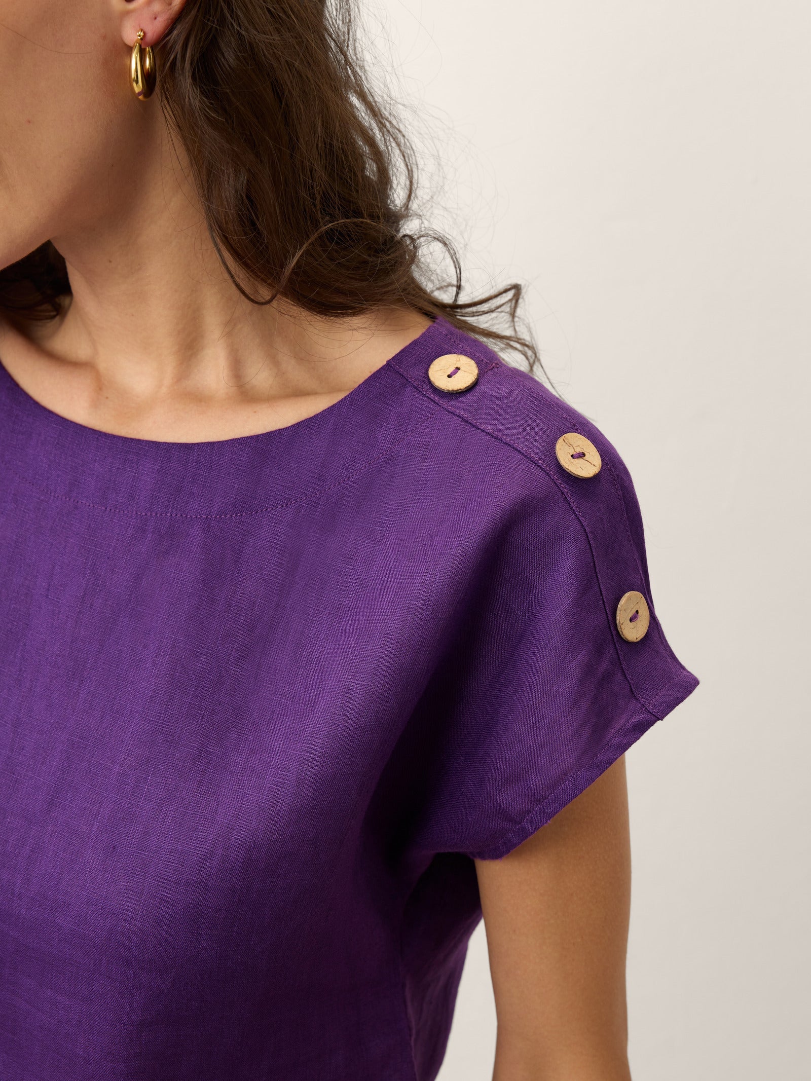Round Neck Button Detail Top