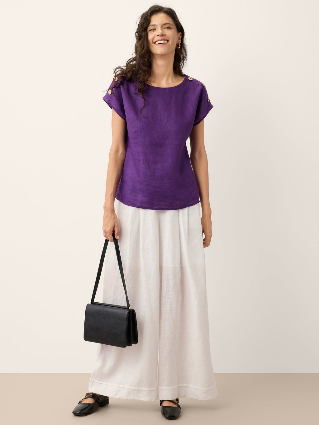 Round Neck Button Detail Top