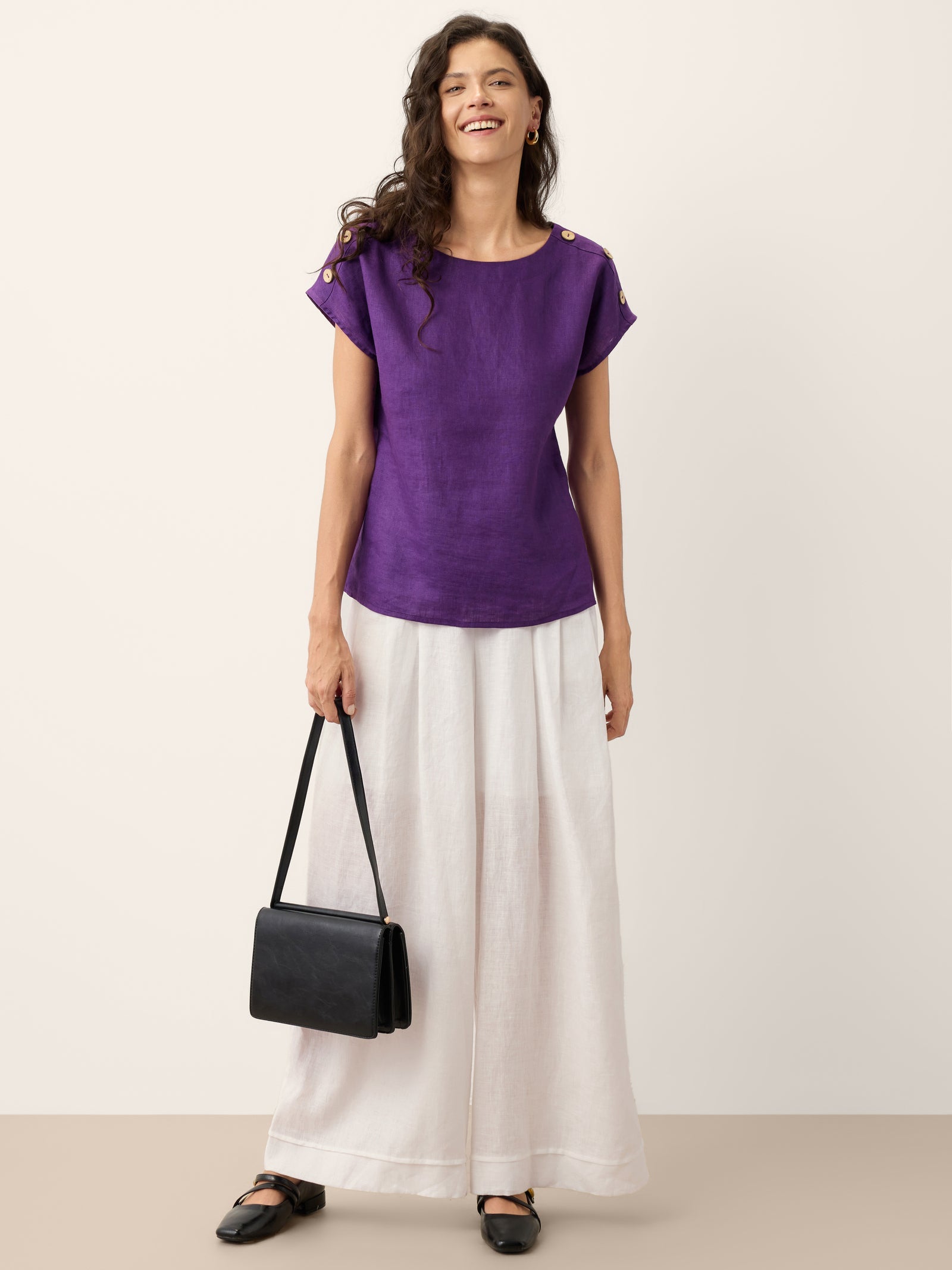 Round Neck Button Detail Top