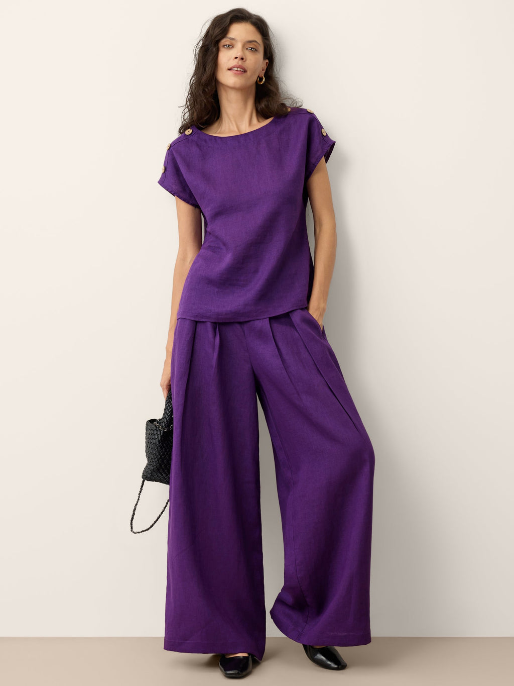Round Neck Button Detail Top