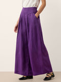 Linen Pleated Waist Wide Leg Pants