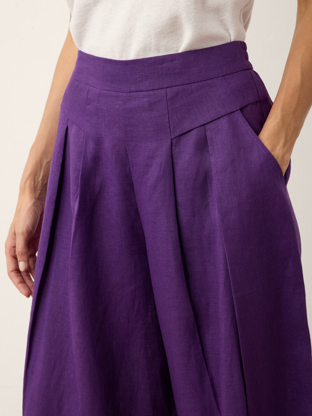 Linen Pleated Waist Wide Leg Pants