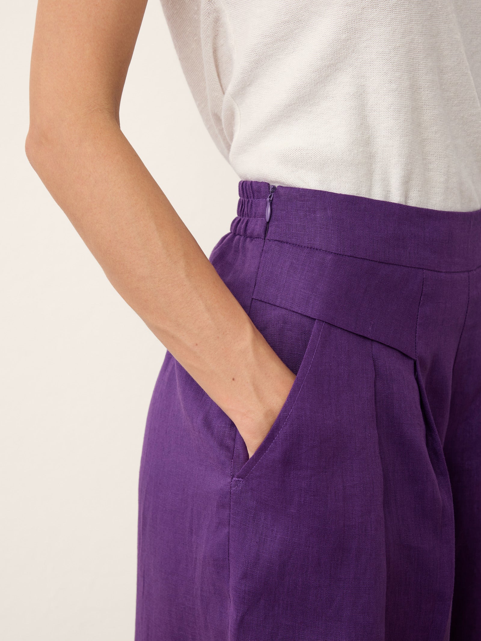 Linen Pleated Waist Wide Leg Pants