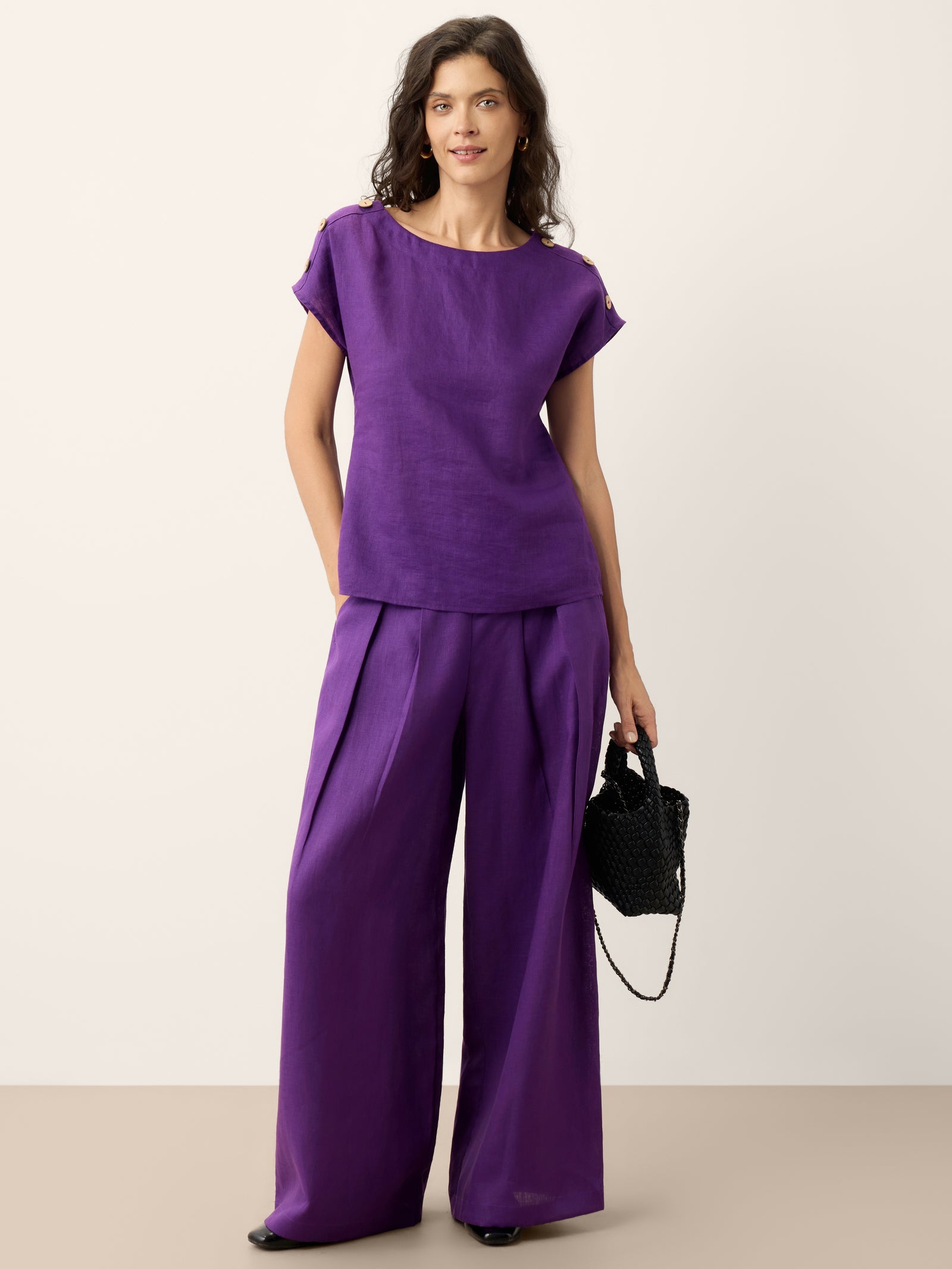 Linen Pleated Waist Wide Leg Pants
