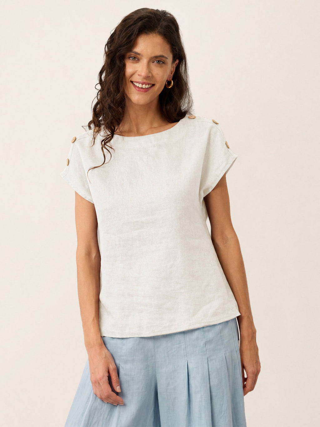 Round Neck Button Detail Top