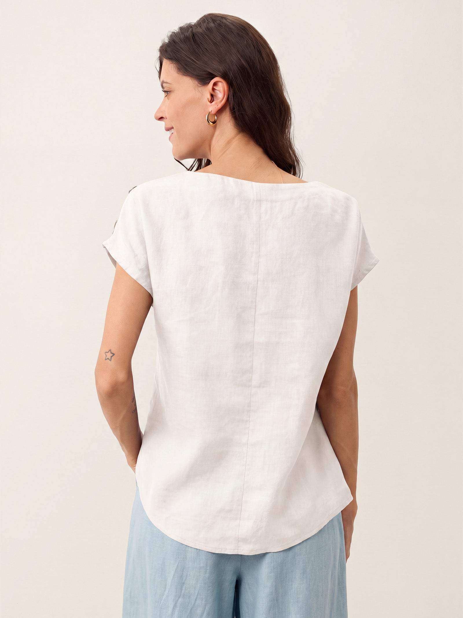 Round Neck Button Detail Top