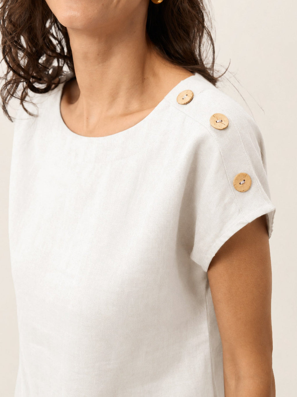 Round Neck Button Detail Top