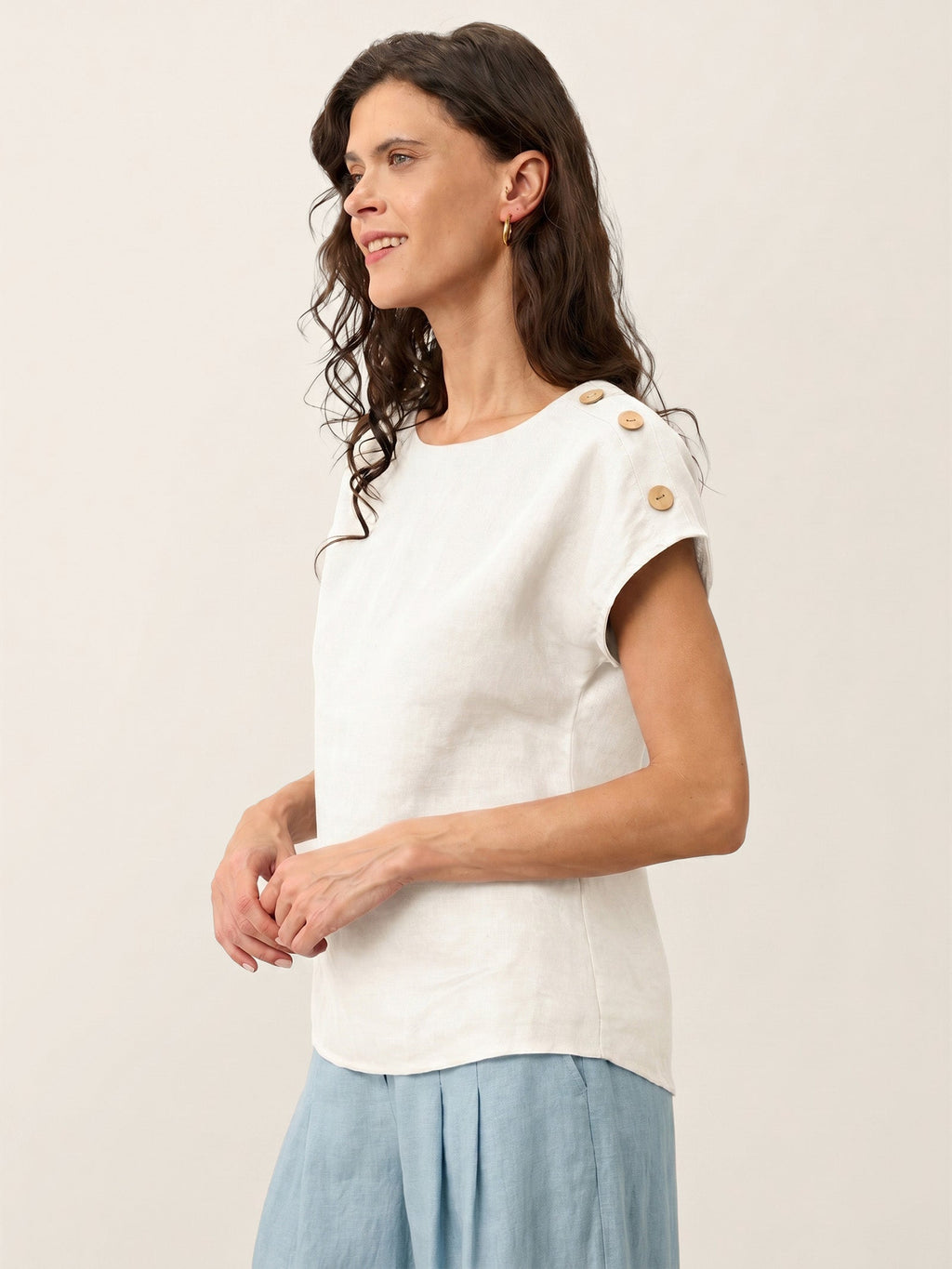 Round Neck Button Detail Top