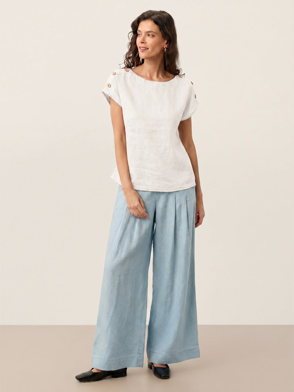 Round Neck Button Detail Top