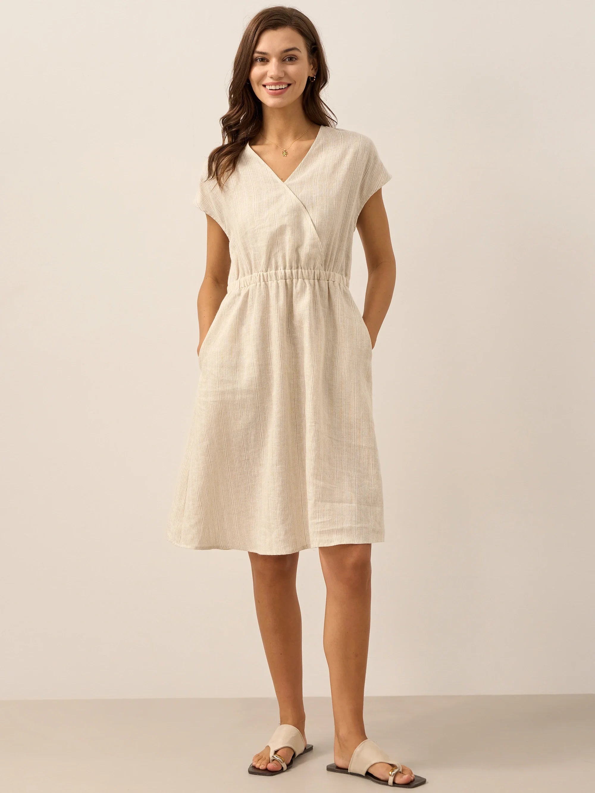 Linen Striped  Mini Dress