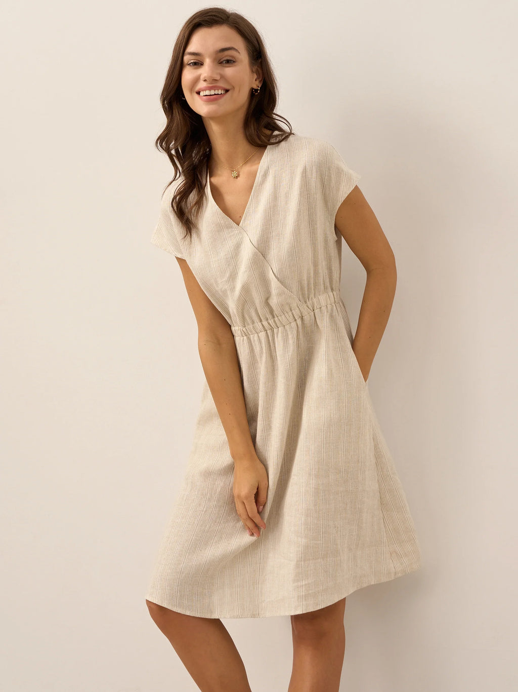 Linen Striped  Mini Dress