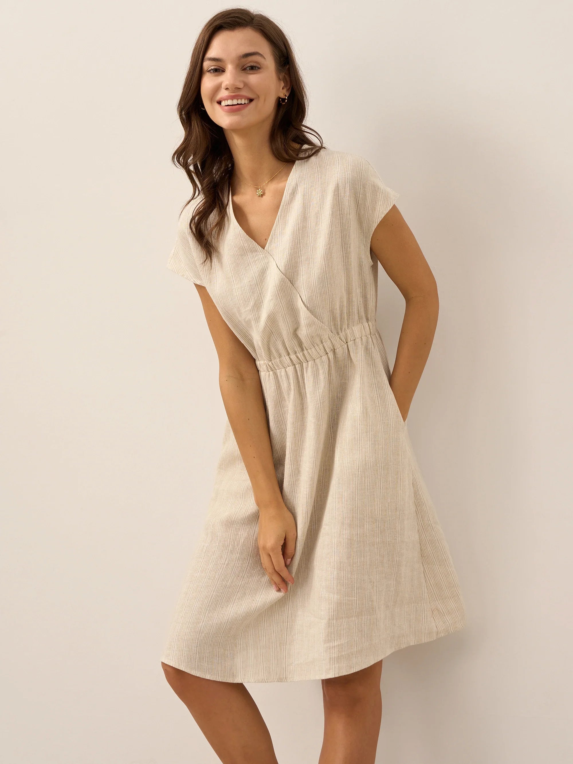 Linen Striped  Mini Dress