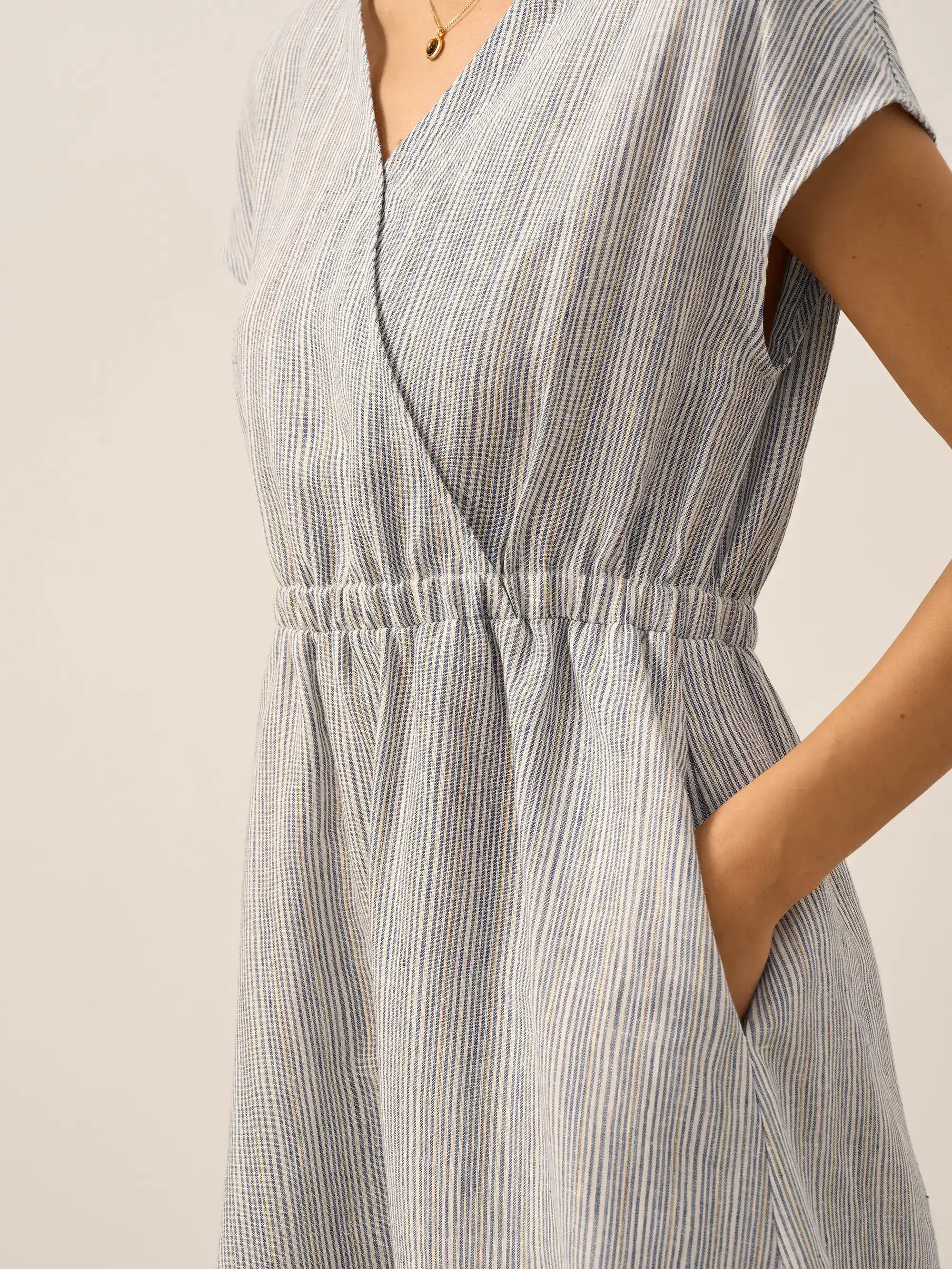 Linen Striped  Mini Dress