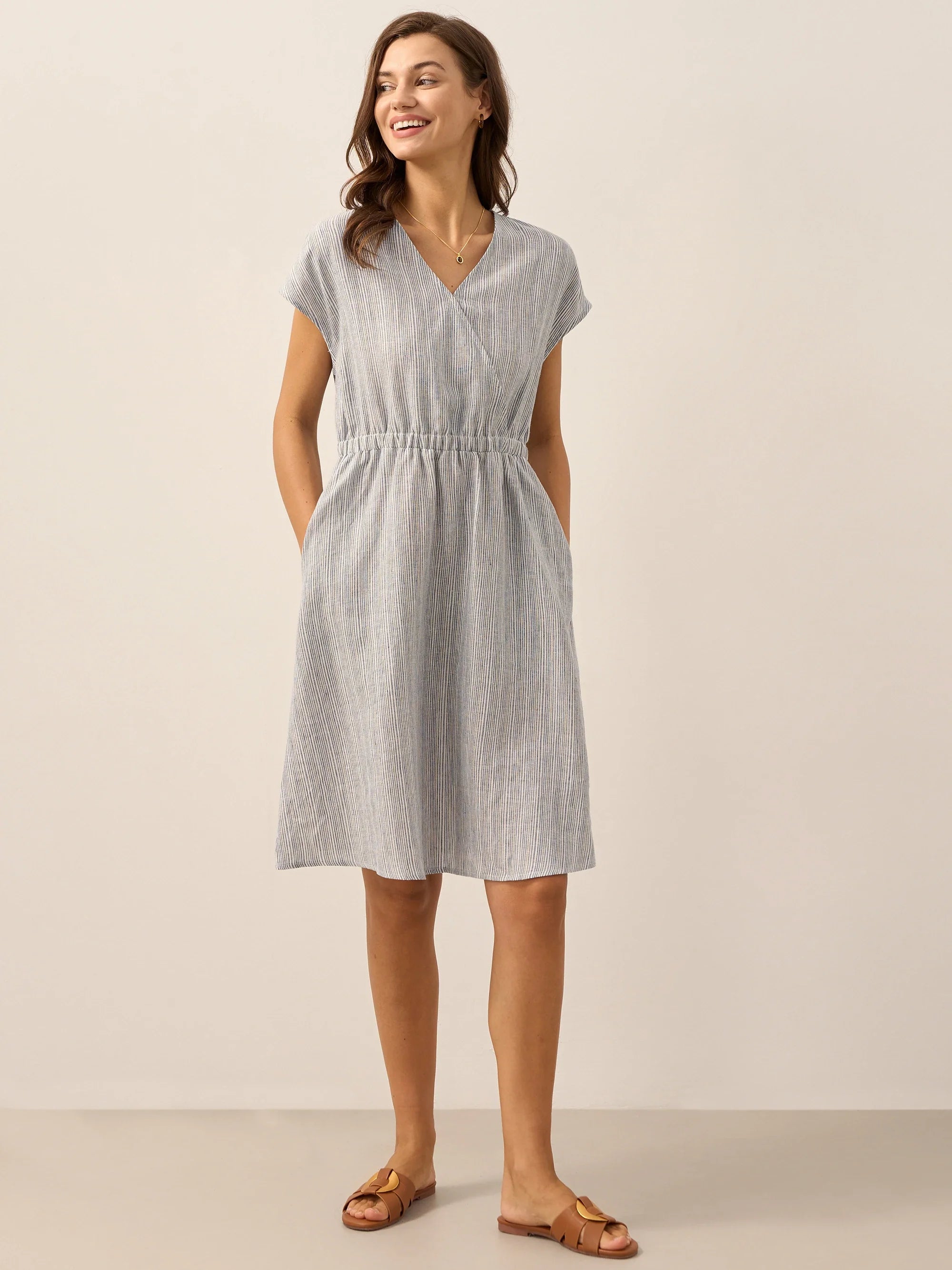 Linen Striped  Mini Dress