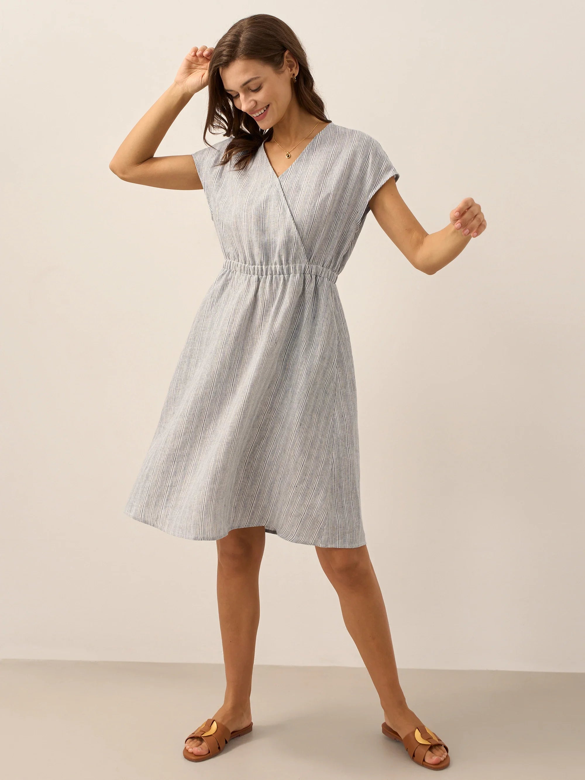 Linen Striped  Mini Dress