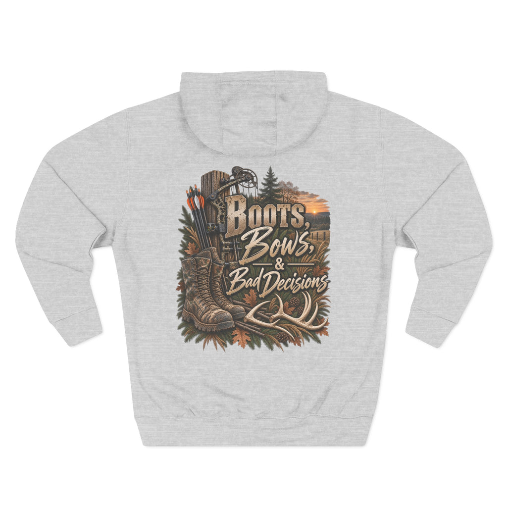 Hunting Hoodie — "Boots, Bows & Bad Decisions" Graphic Fleece Hoodie