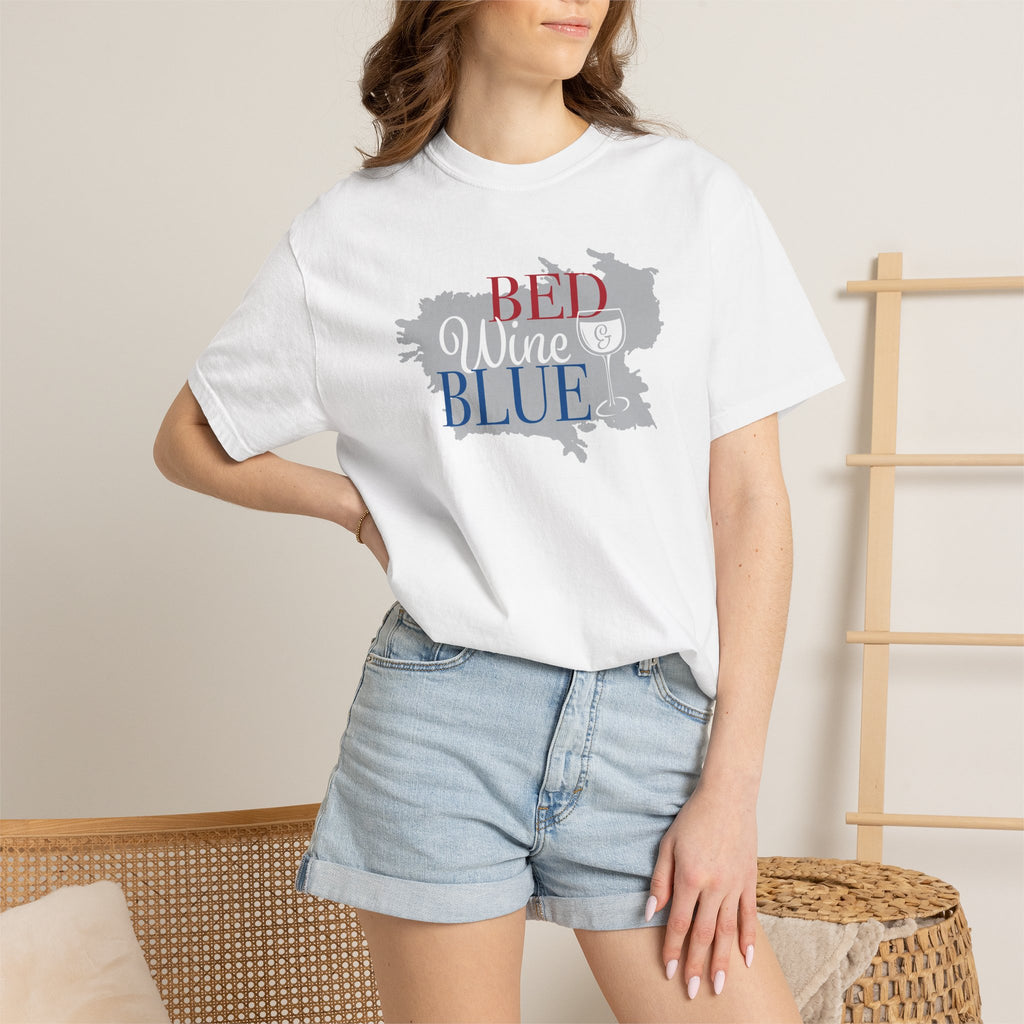 Bed Wine Blue T-Shirt — Patriotic Wine Lover Graphic Tee