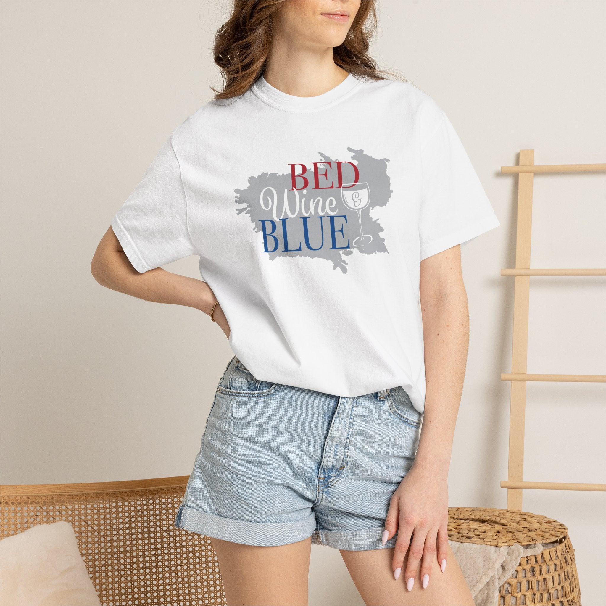 Bed Wine Blue T-Shirt — Patriotic Wine Lover Graphic Tee