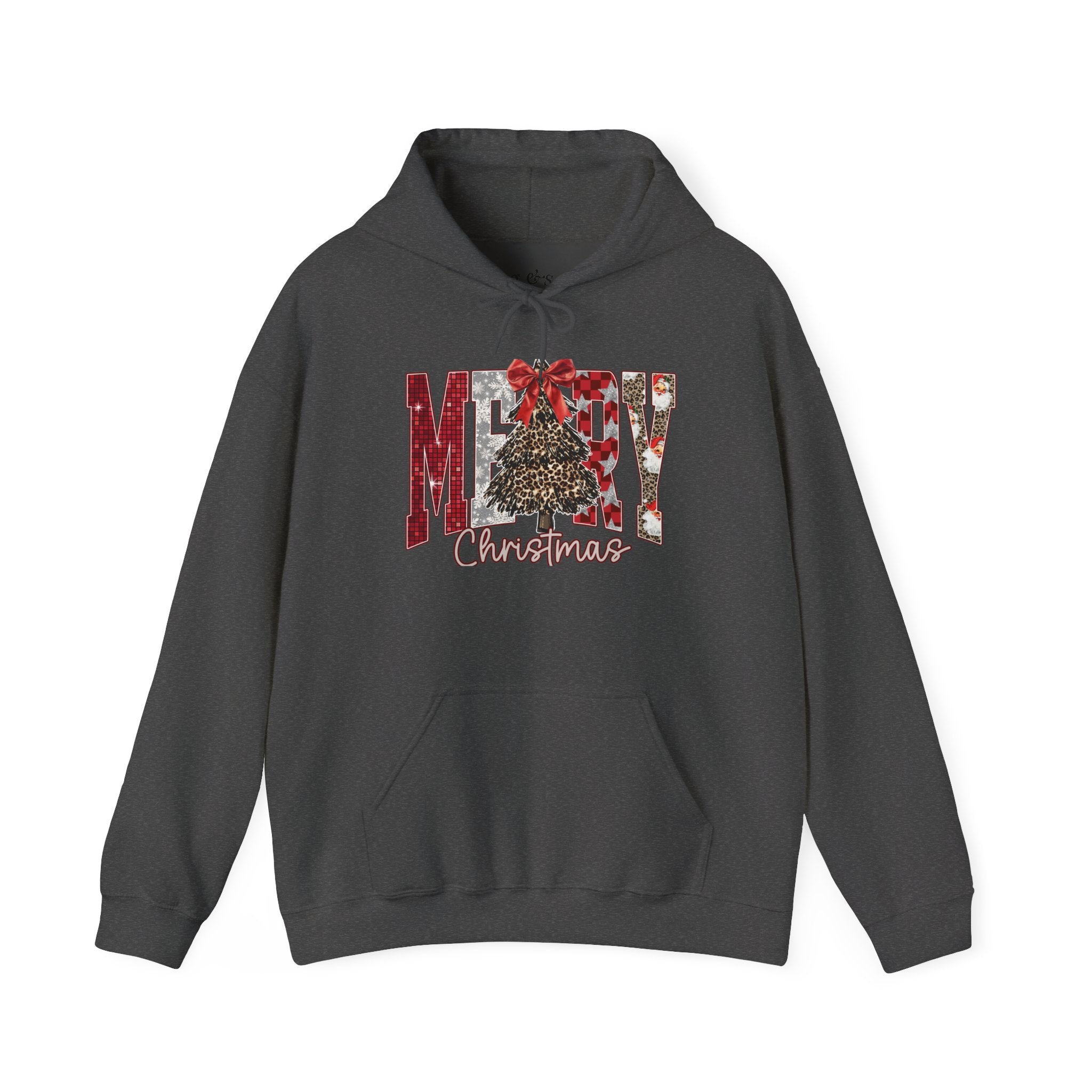 Merry Christmas Hoodie — Buffalo Plaid Tree & Leopard Print Holiday Sweatshirt