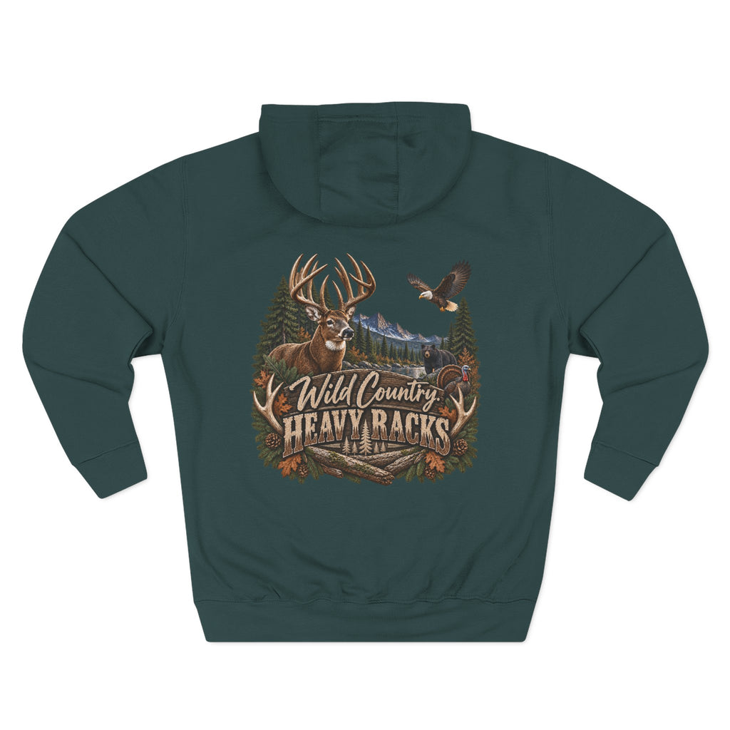 Wild Country Heavy Racks Hoodie — Buck Deer & Eagle Hunting Graphic