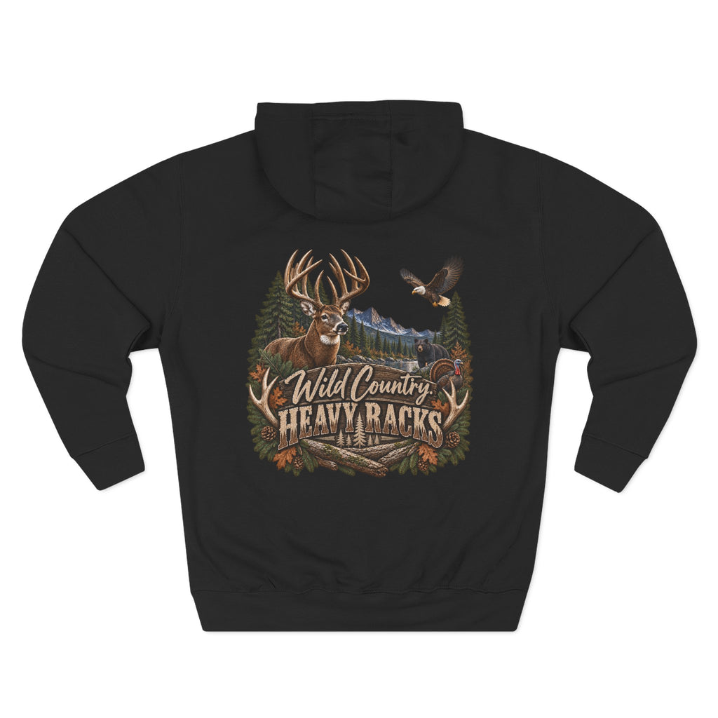 Wild Country Heavy Racks Hoodie — Buck Deer & Eagle Hunting Graphic