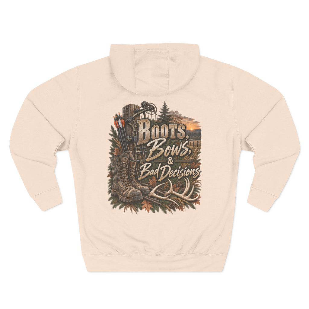 Hunting Hoodie — "Boots, Bows & Bad Decisions" Graphic Fleece Hoodie