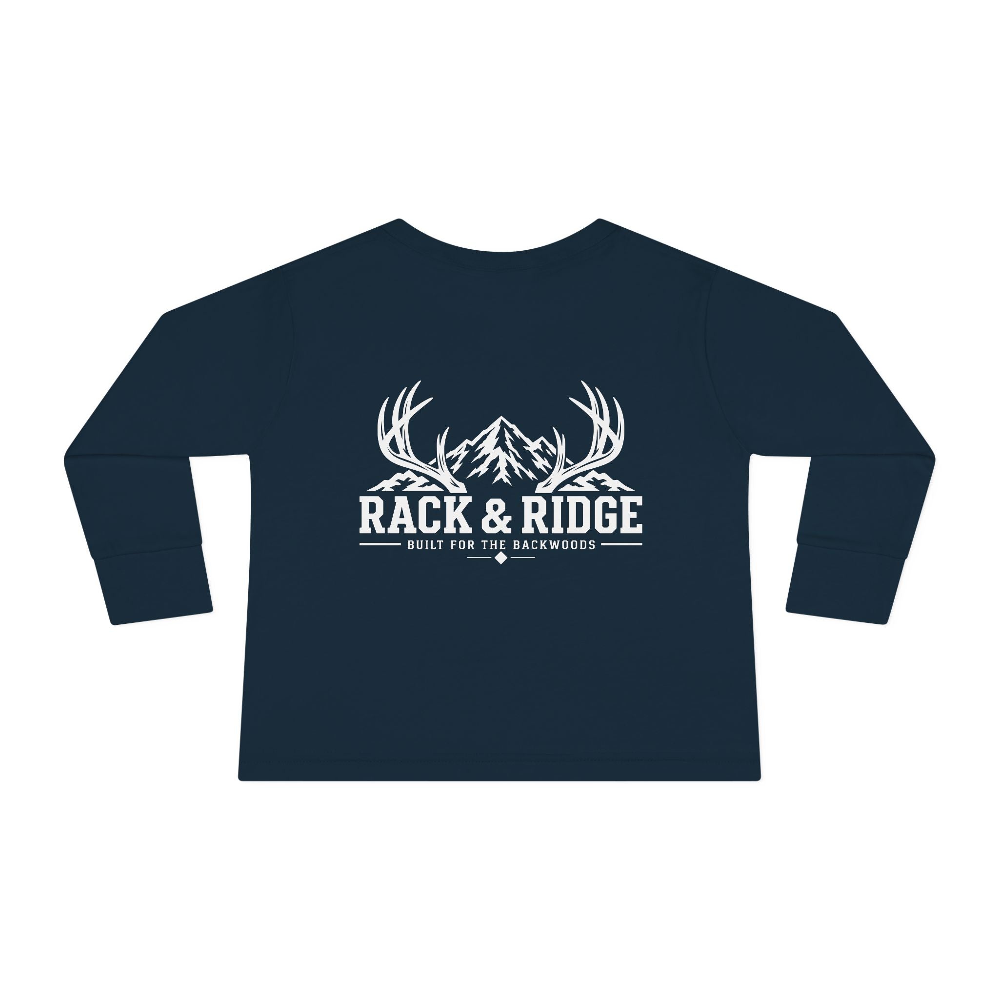Toddler Long Sleeve Tee — 'Rack & Ridge' Mountain Antler Graphic Kids Shirt