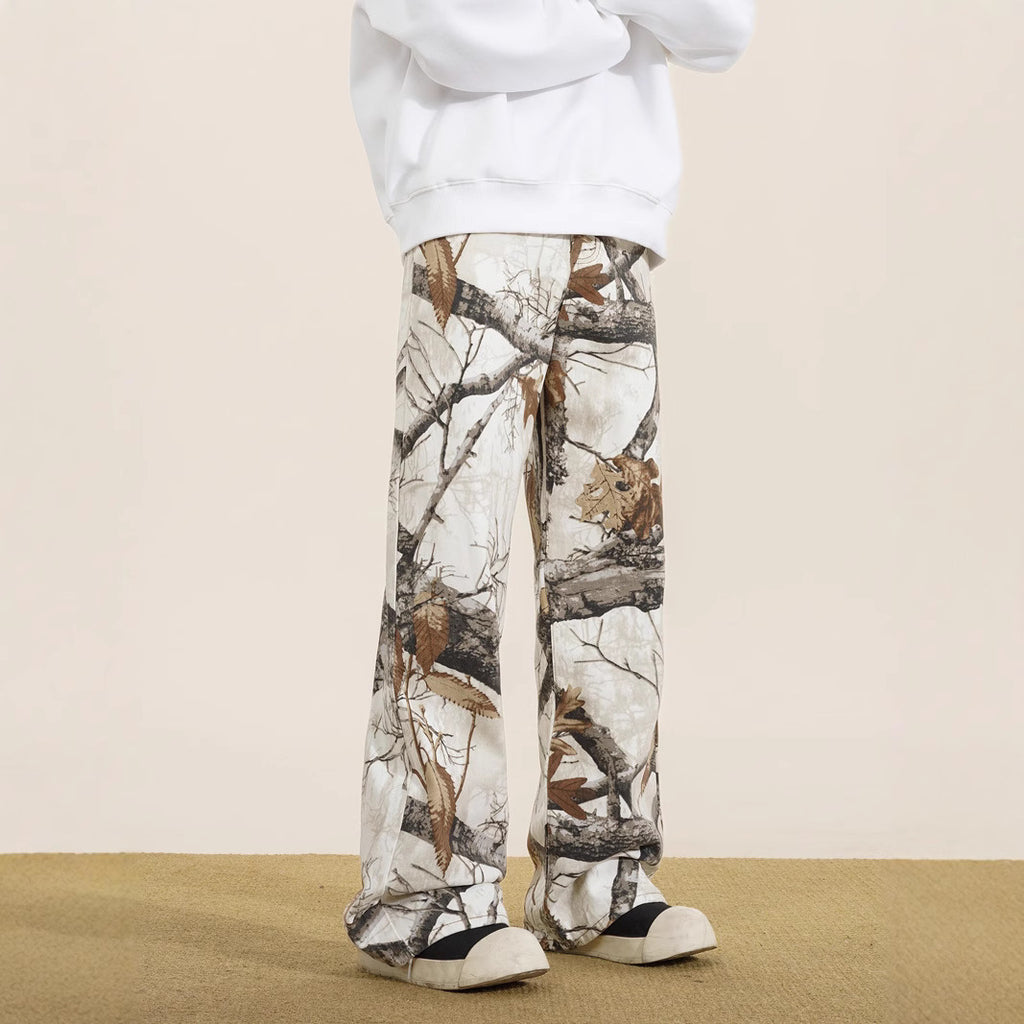 Men's Maple Leaf Camo Jeans – Straight Leg Retro Casual Pants