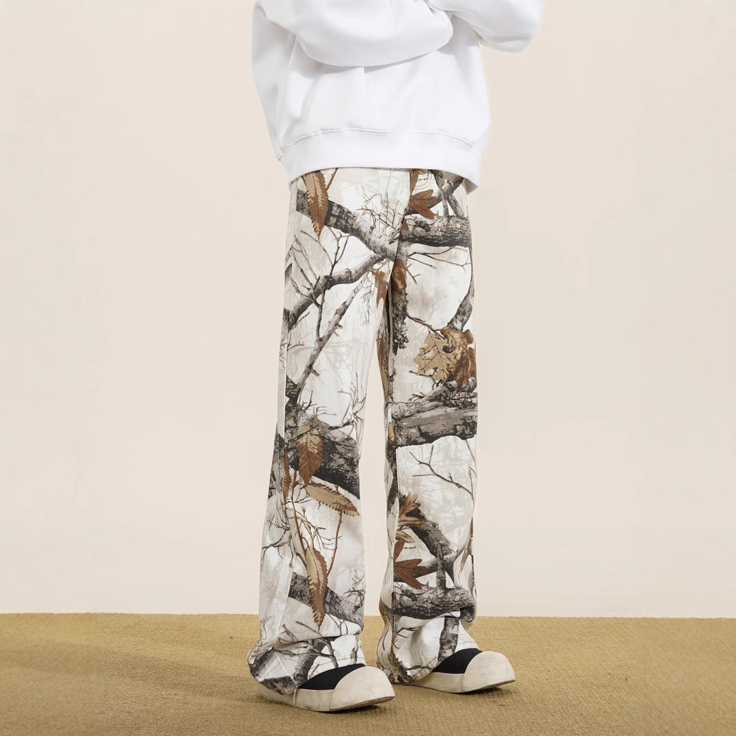 Men's Maple Leaf Camo Jeans – Straight Leg Retro Casual Pants
