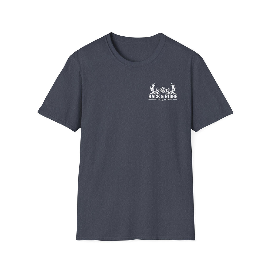Rack & Ridge Outdoor Logo T‑Shirt — Hunting Antler Mountain Tee