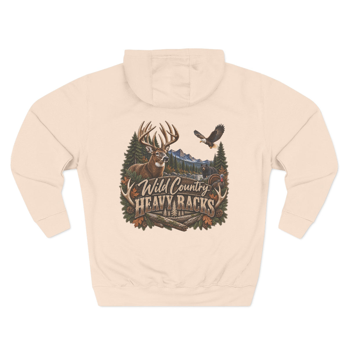 Wild Country Heavy Racks Hoodie — Buck Deer & Eagle Hunting Graphic