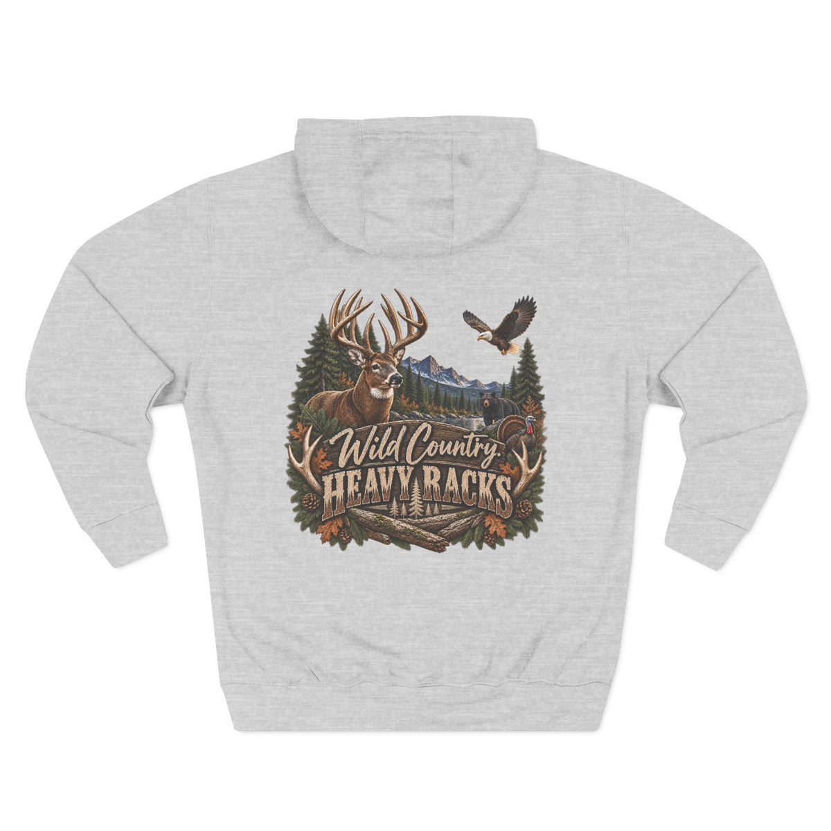Wild Country Heavy Racks Hoodie — Buck Deer & Eagle Hunting Graphic