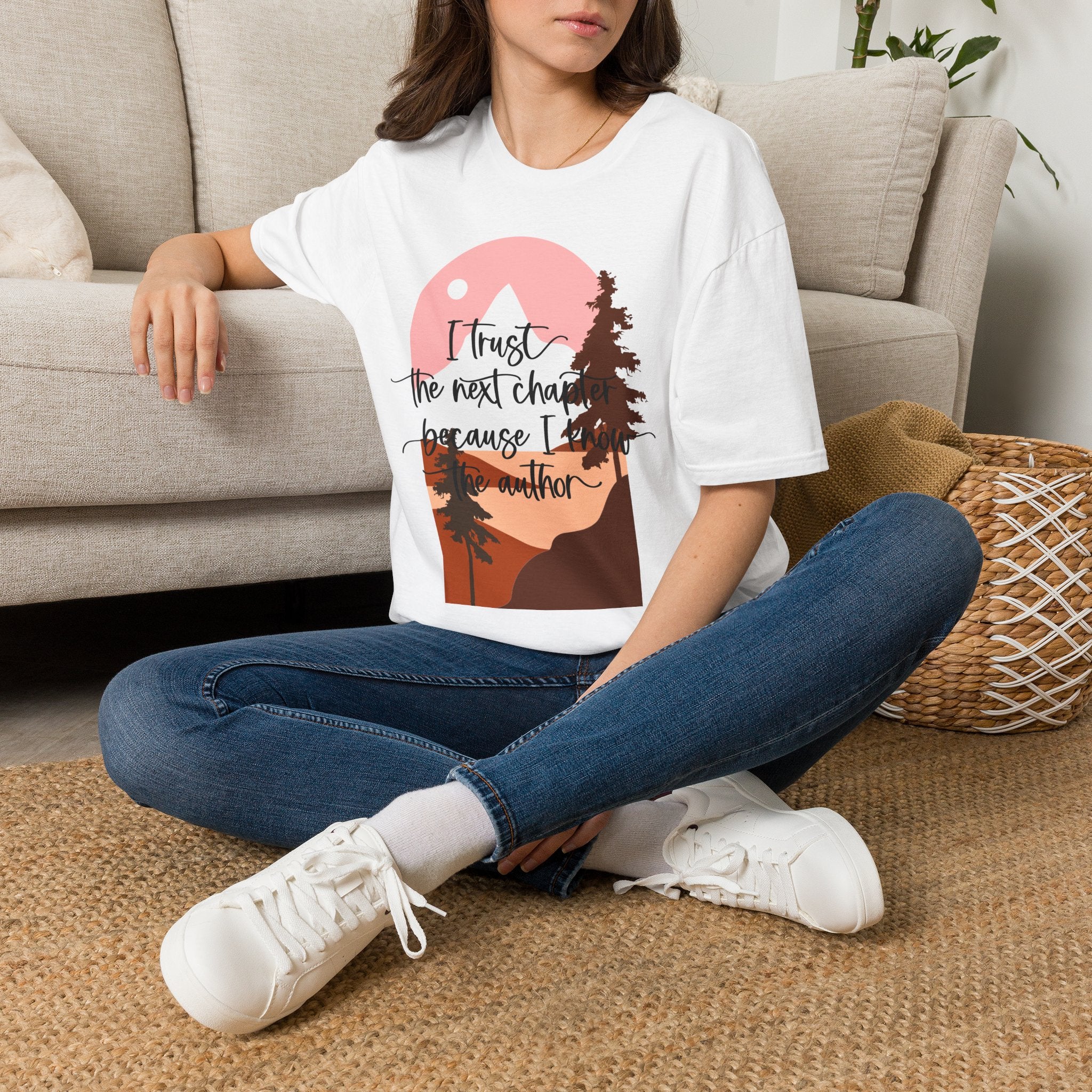 T‑Shirt — "I trust the next chapter because I am the author" Sunset Mountain Graphic Tee