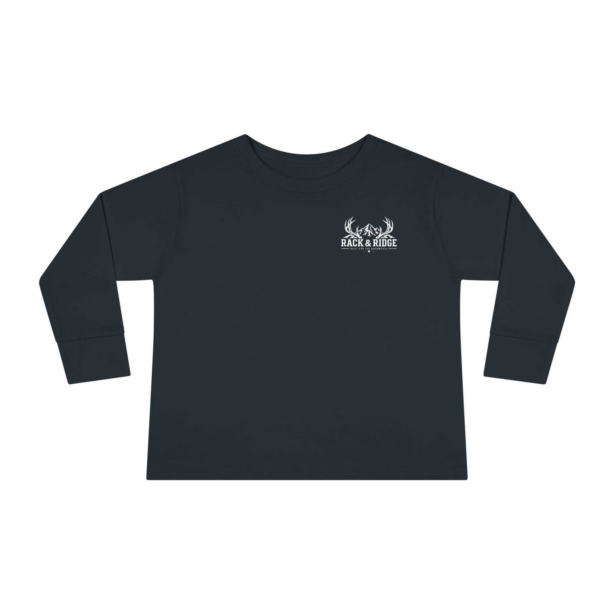 Toddler Long Sleeve Tee — 'Rack & Ridge' Mountain Antler Graphic Kids Shirt