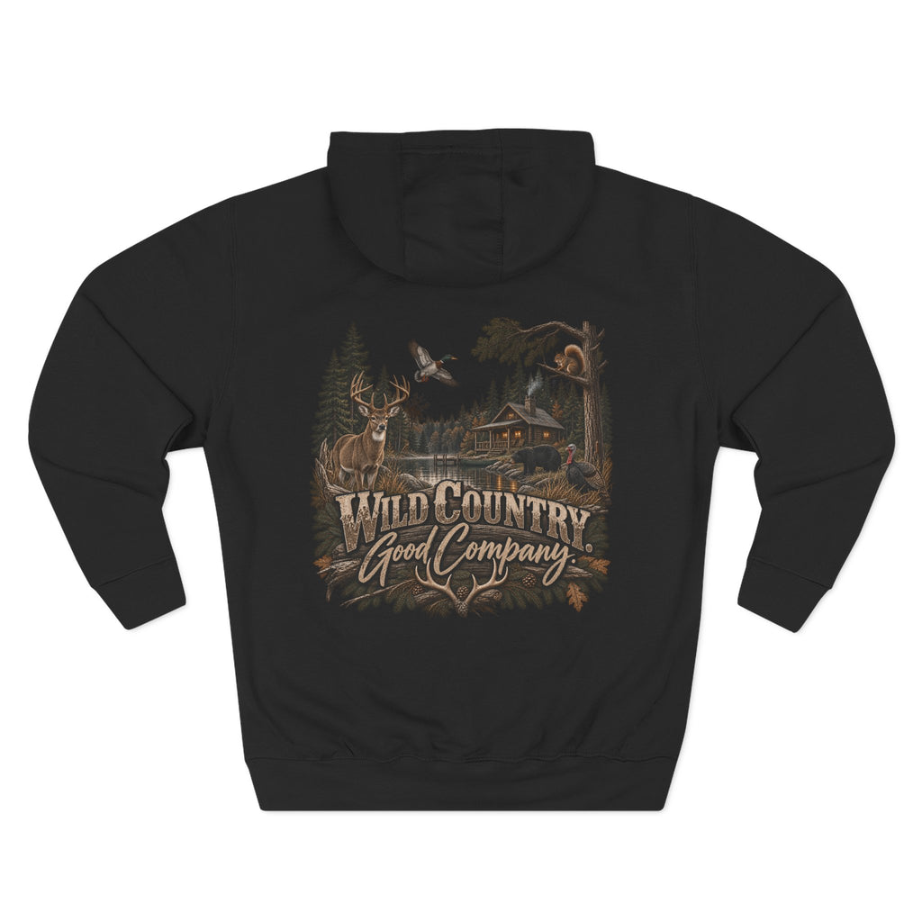 Wild Country Good Company Hoodie — Outdoor Hunting Cabin Graphic Pullover