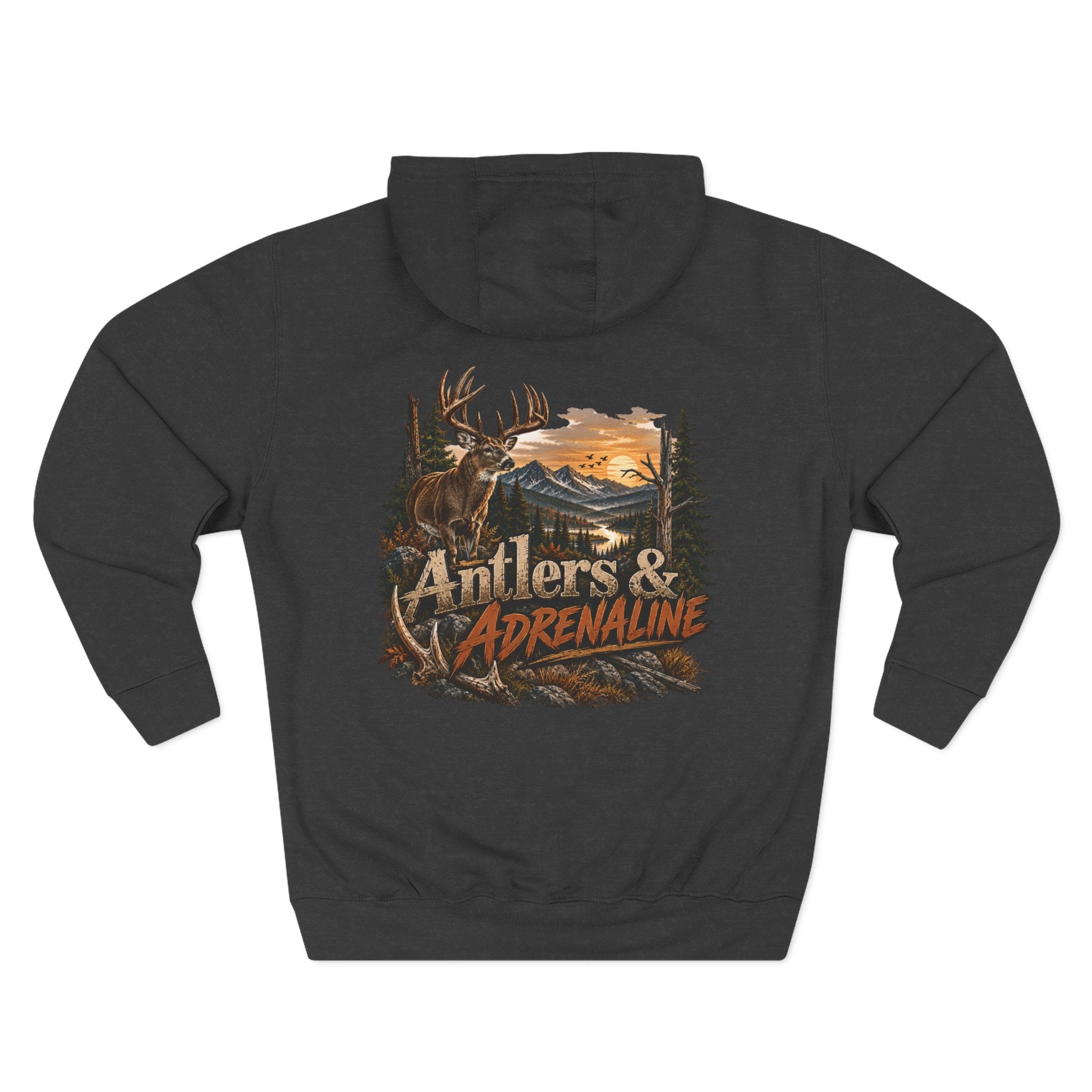 Antlers & Adrenaline Hoodie — Hunting Graphic Fleece Pullover