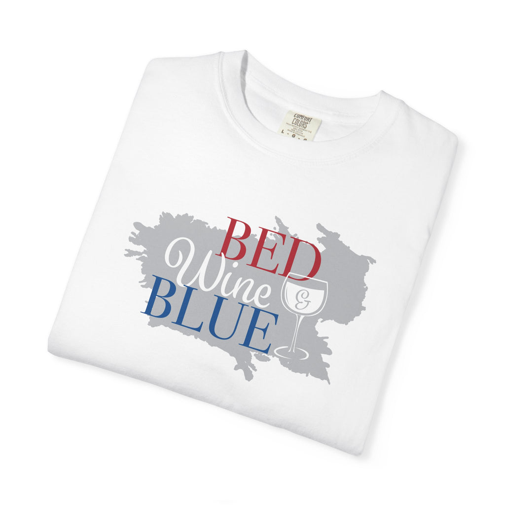 Bed Wine Blue T-Shirt — Patriotic Wine Lover Graphic Tee