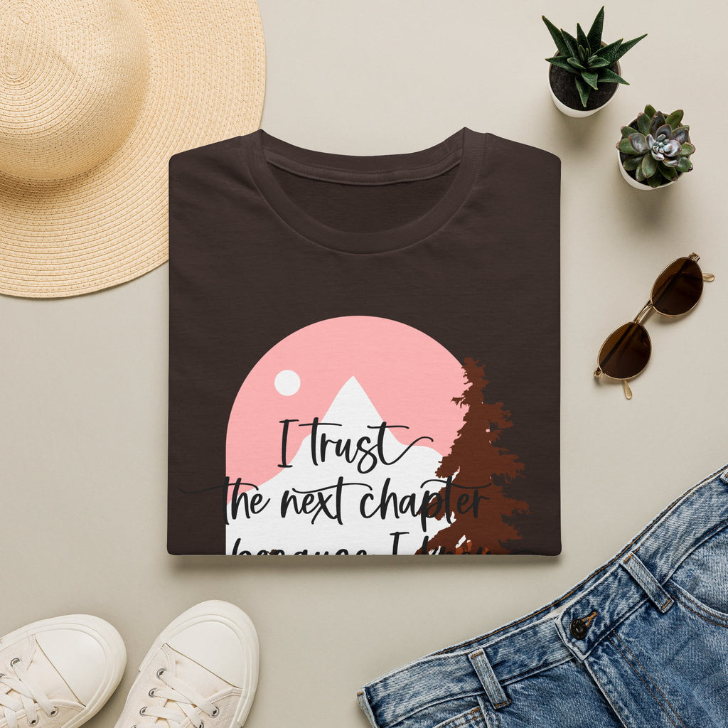 T‑Shirt — "I trust the next chapter because I am the author" Sunset Mountain Graphic Tee